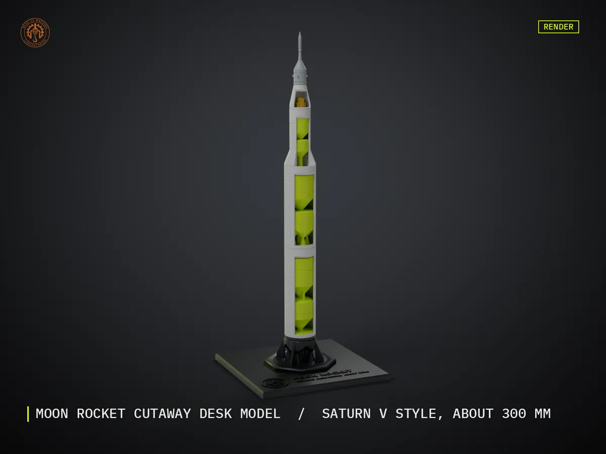 Render of my Moon Rocket Cutaway 3D print model