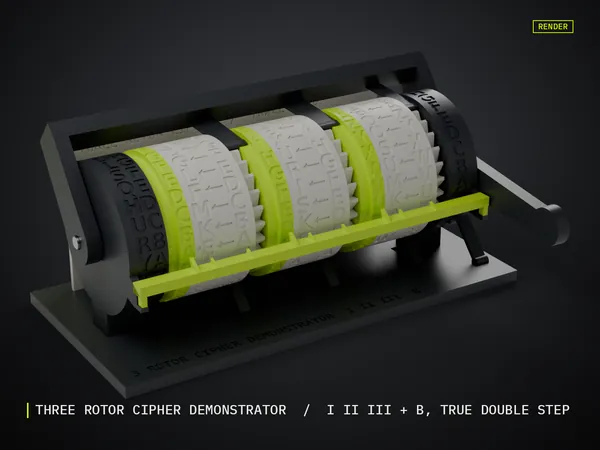 Render of my Three Rotor Cipher Demonstrator 3D print model