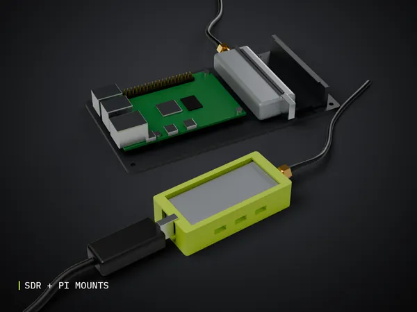 Render of my RTL SDR Desk Cradle and Pi Mount Pack 3D print model